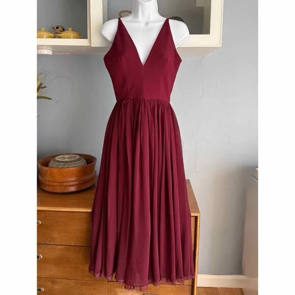Dress the Population Alicia Mixed Media Midi Dress Burgundy Wine M - Picture 1 of 10